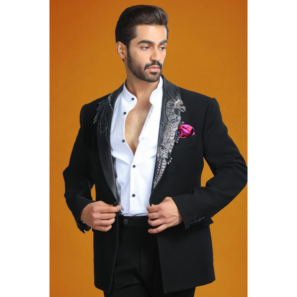 CHAR CHAAND Midnight Majesty Seahorse Patchwork Tuxedo with Pant (Set of 2)