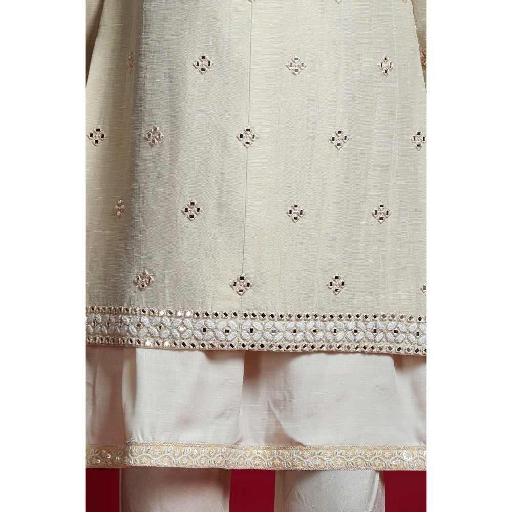 CHAR CHAAND Luxurious Cream Dori Kurta with Churidar and Sherwani with Dupatta (Set of 4)
