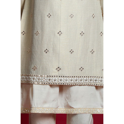 CHAR CHAAND Luxurious Cream Dori Kurta with Churidar and Sherwani with Dupatta (Set of 4)
