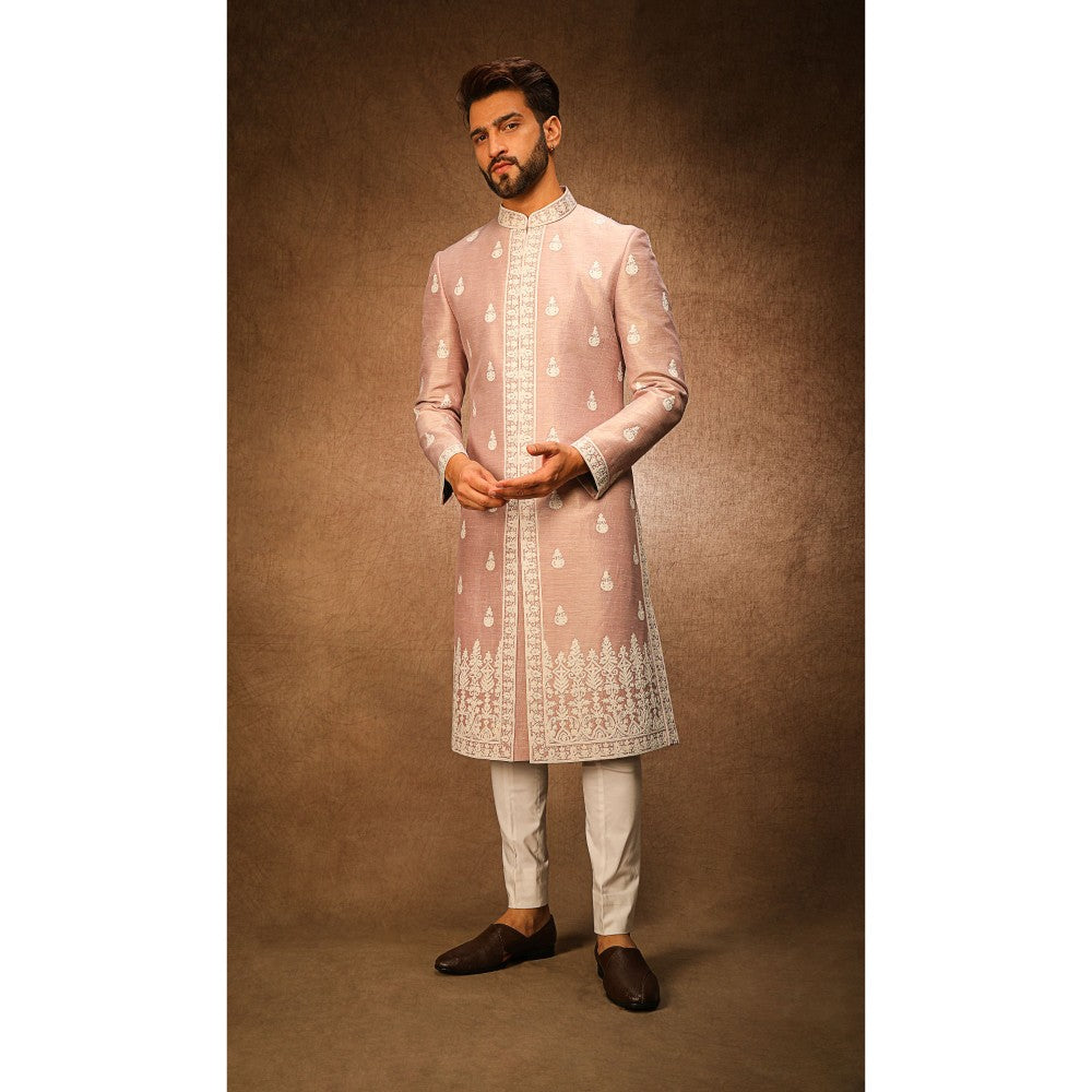 CHAR CHAAND Elite Mavish Ivory Kurta with Churidar and Sherwani with Dupatta (Set of 4)