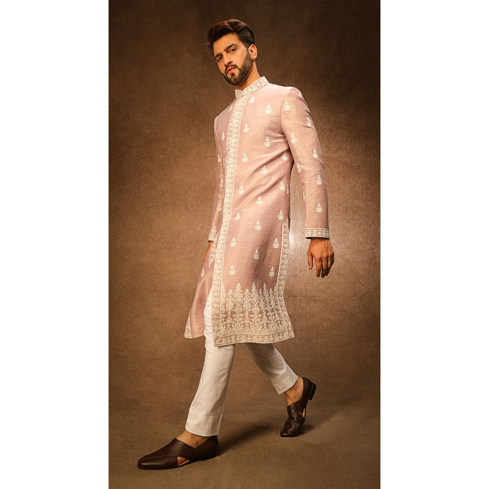 CHAR CHAAND Elite Mavish Ivory Kurta with Churidar and Sherwani with Dupatta (Set of 4)
