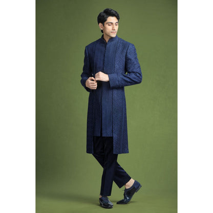 CHAR CHAAND Enchanted Ivory Floral Kurta with Churidar and Sherwani with Dupatta (Set of 4)