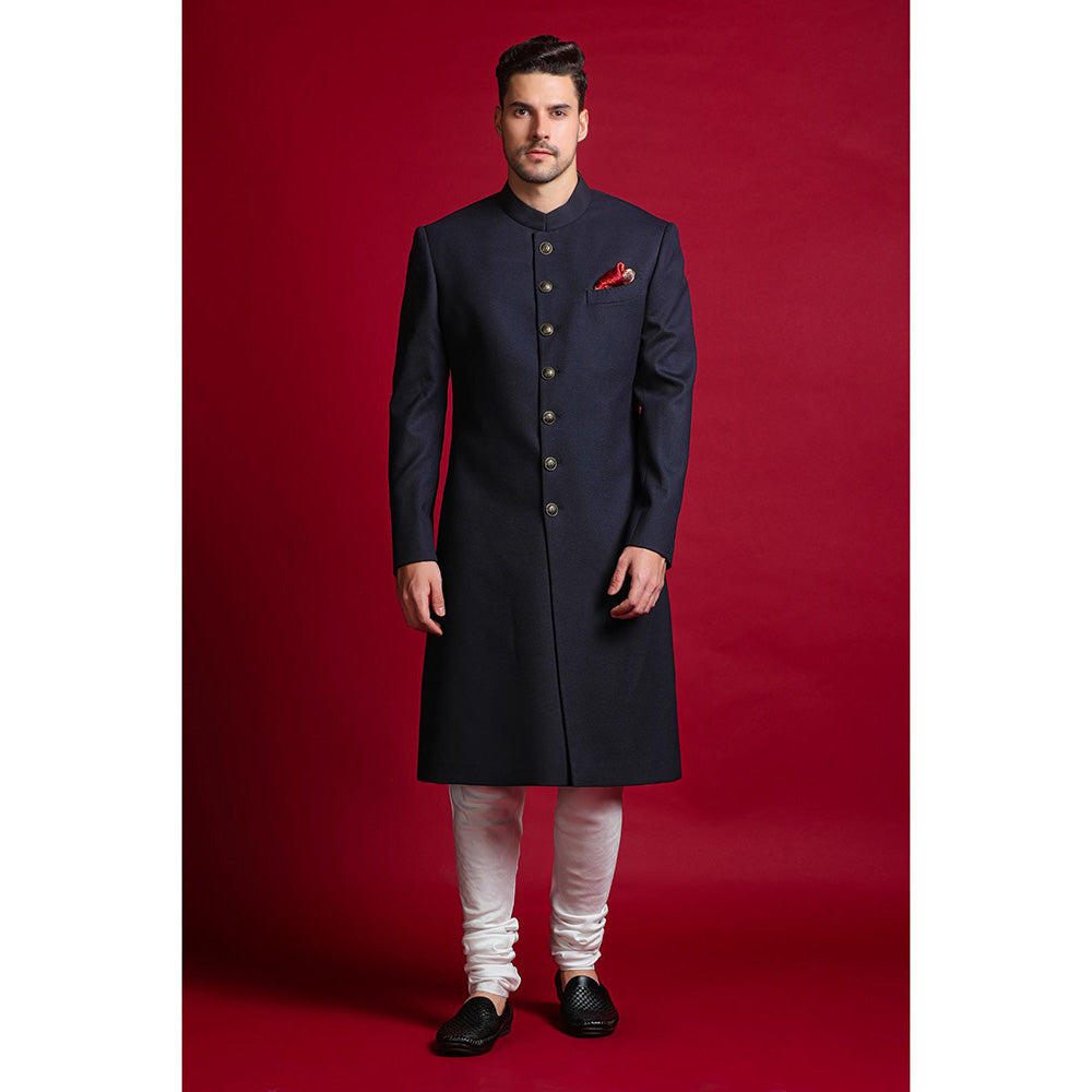CHAR CHAAND Imperial Solid Black Achkan Sherwani