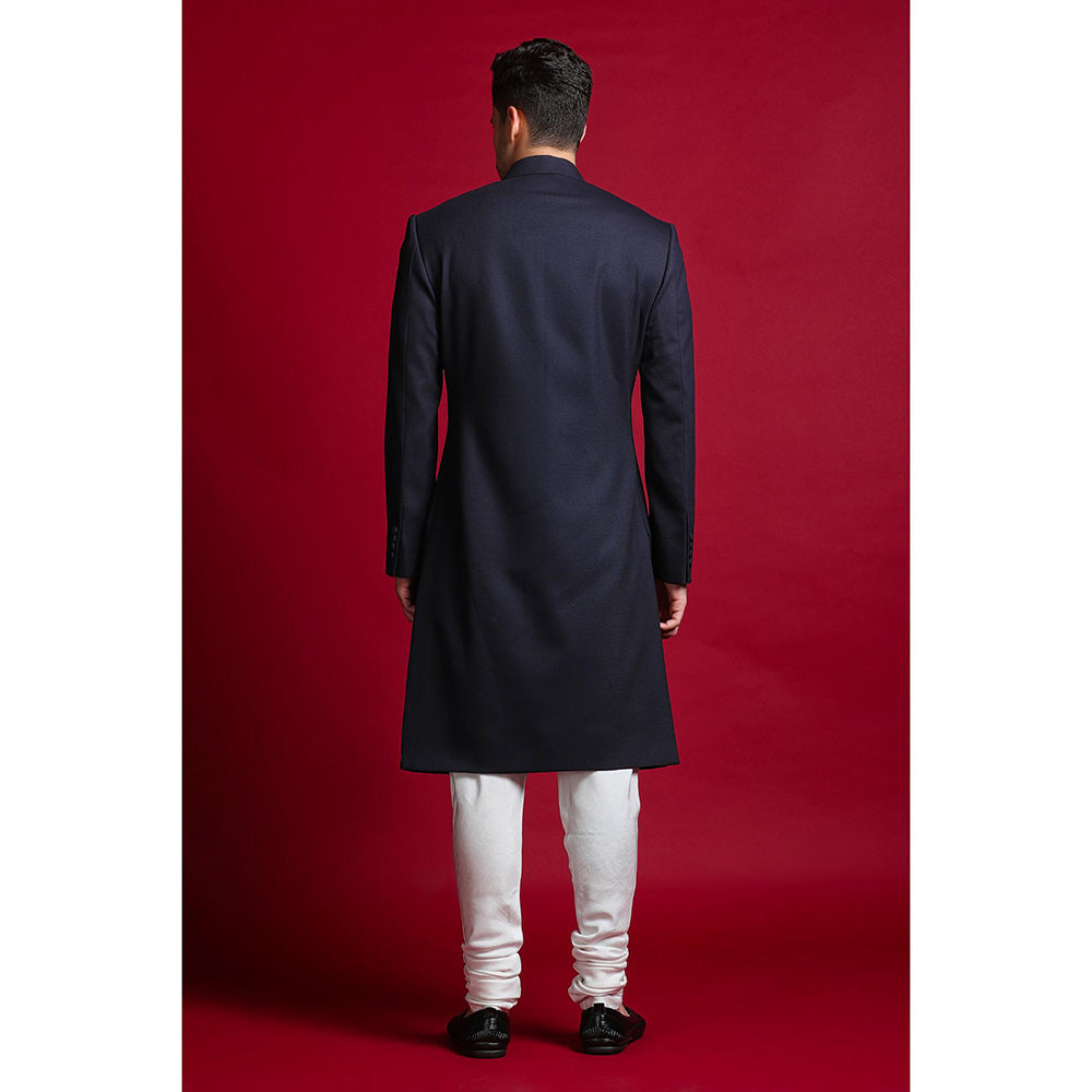 CHAR CHAAND Imperial Solid Black Achkan Sherwani