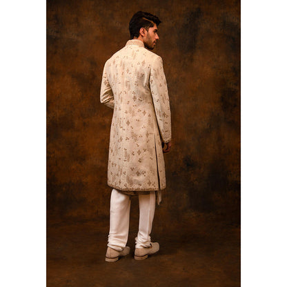 CHAR CHAAND Enchanted Ivory Floral Beaded Sherwani with Kurta and Churidar with Stole