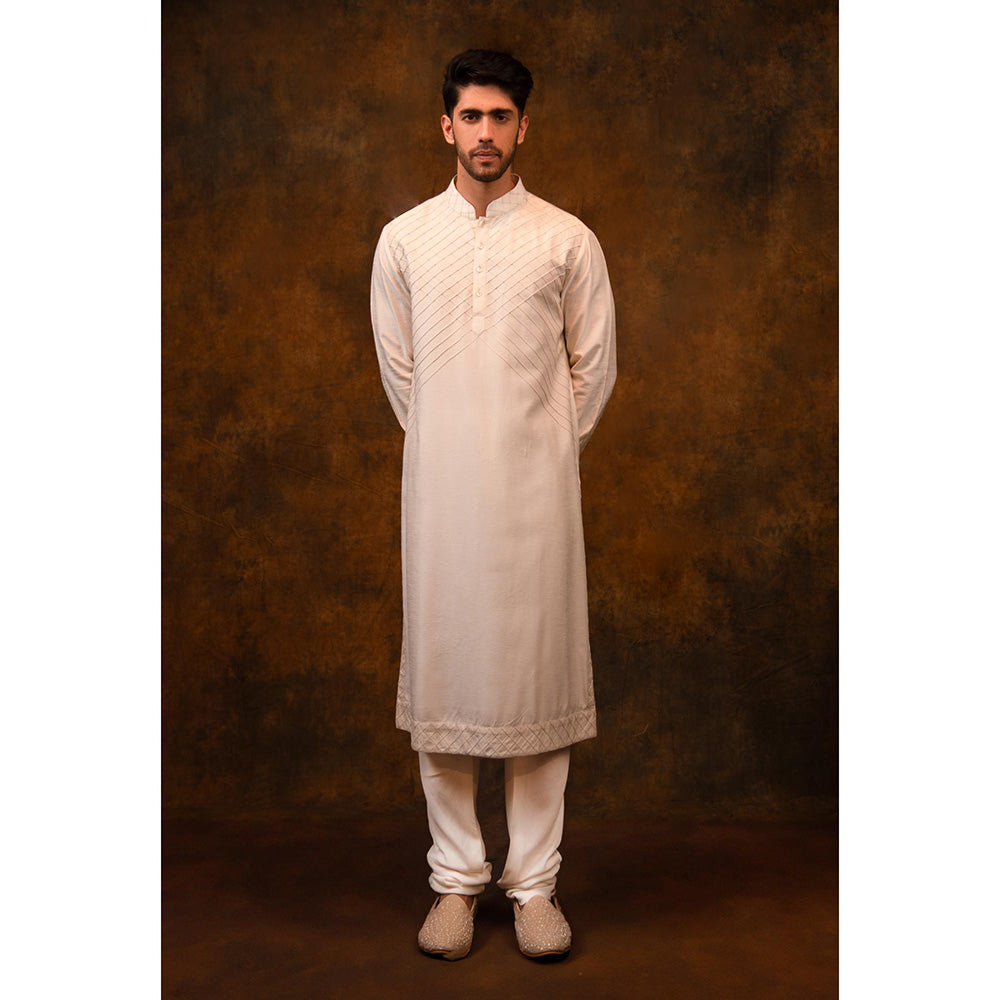 CHAR CHAAND Enchanted Ivory Floral Beaded Sherwani with Kurta and Churidar with Stole