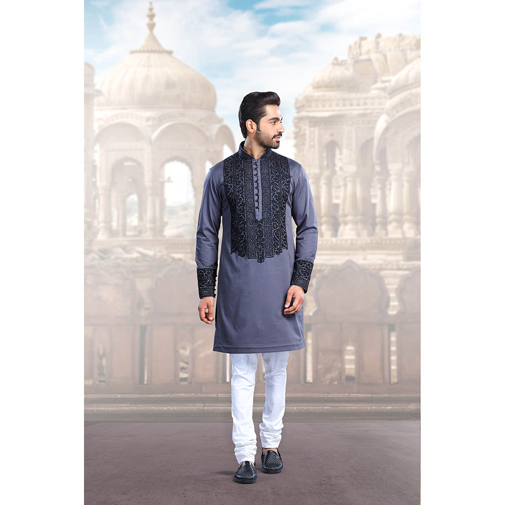 CHAR CHAAND Classic Grey Thread Embroidery Kurta