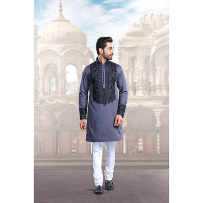 CHAR CHAAND Classic Grey Thread Embroidery Kurta
