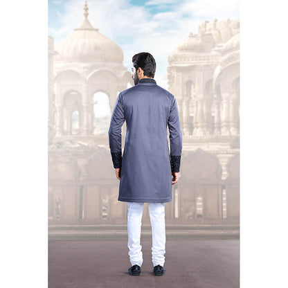 CHAR CHAAND Classic Grey Thread Embroidery Kurta
