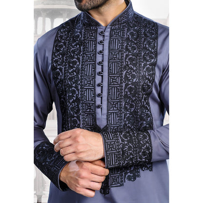 CHAR CHAAND Classic Grey Thread Embroidery Kurta