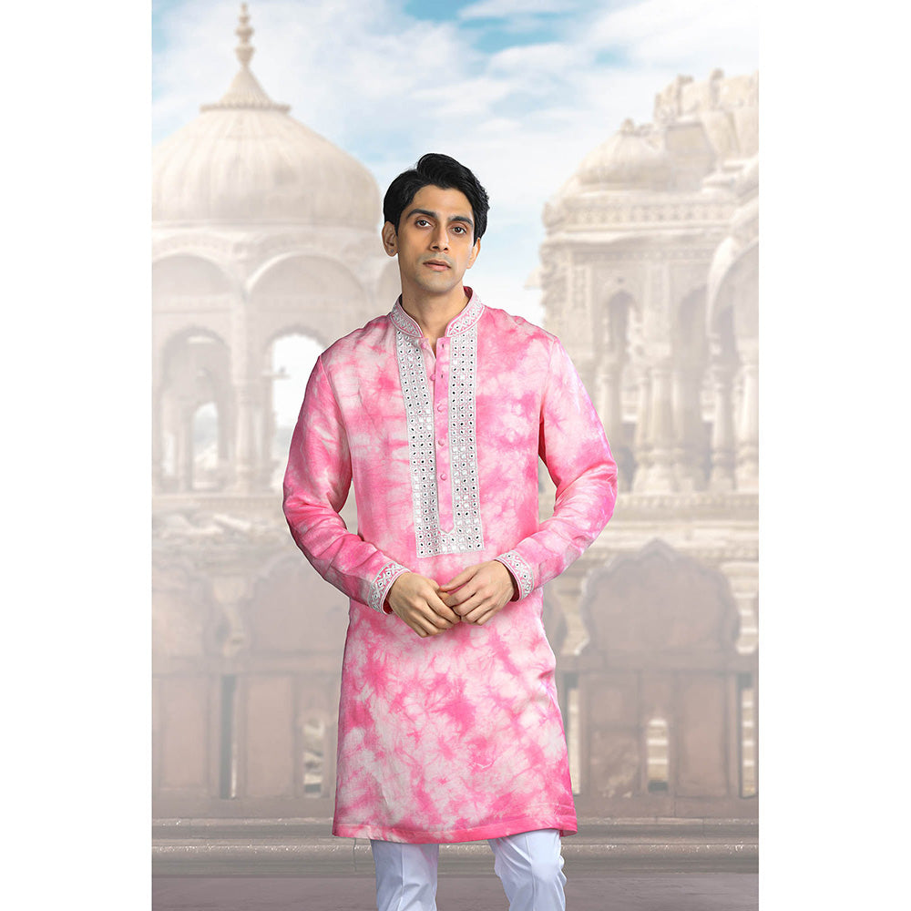 CHAR CHAAND Pink Rose Silk Embroidered Kurta