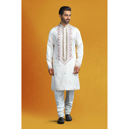 CHAR CHAAND White Mirrored Embroidered Kurta for Men