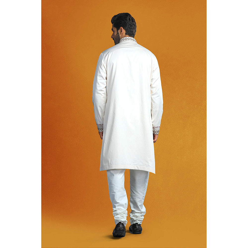 CHAR CHAAND White Mirrored Embroidered Kurta for Men