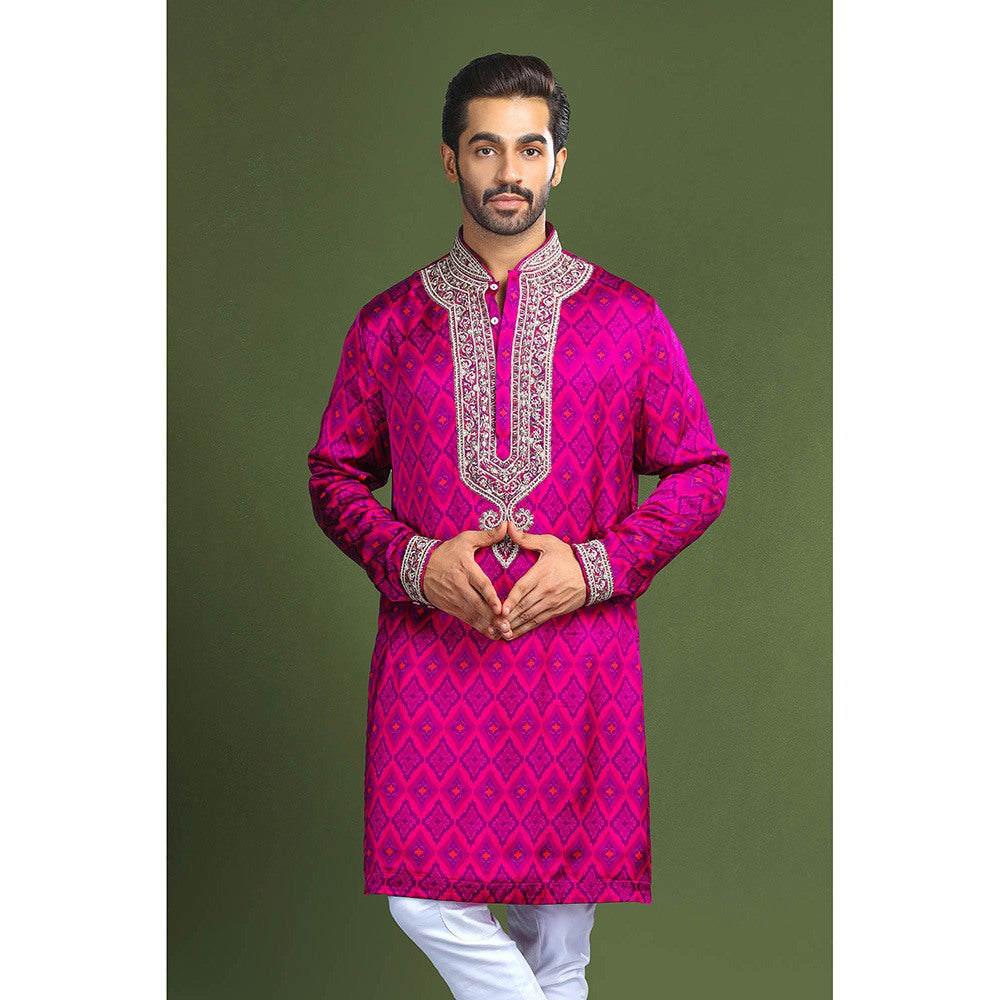 CHAR CHAAND Purple Embroidered Kurta for Men