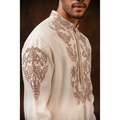 CHAR CHAAND Beige Floral Kurta for Men