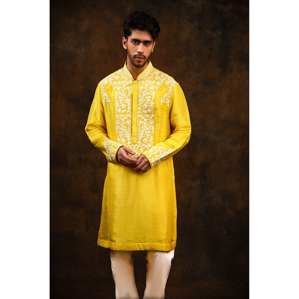 CHAR CHAAND Golden Glow Yellow Embriodered kurta for Men