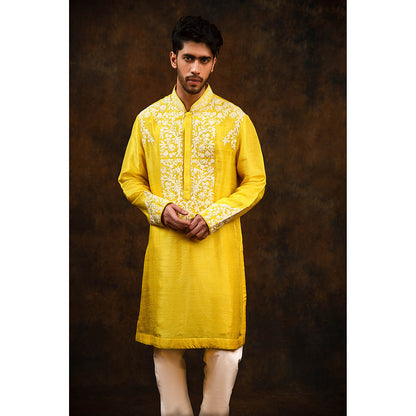 CHAR CHAAND Golden Glow Yellow Embriodered kurta for Men
