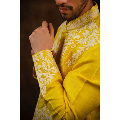 CHAR CHAAND Golden Glow Yellow Embriodered kurta for Men