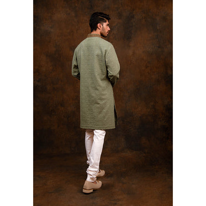 CHAR CHAAND Granite Green Elegance Embroidered Kurta for Men