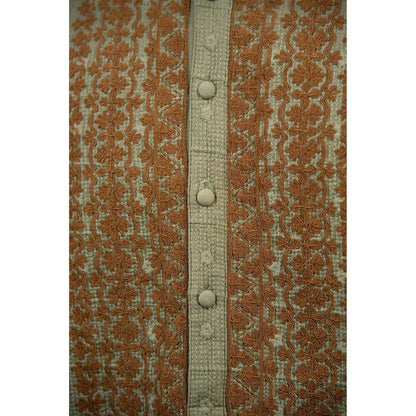 CHAR CHAAND Granite Green Elegance Embroidered Kurta for Men