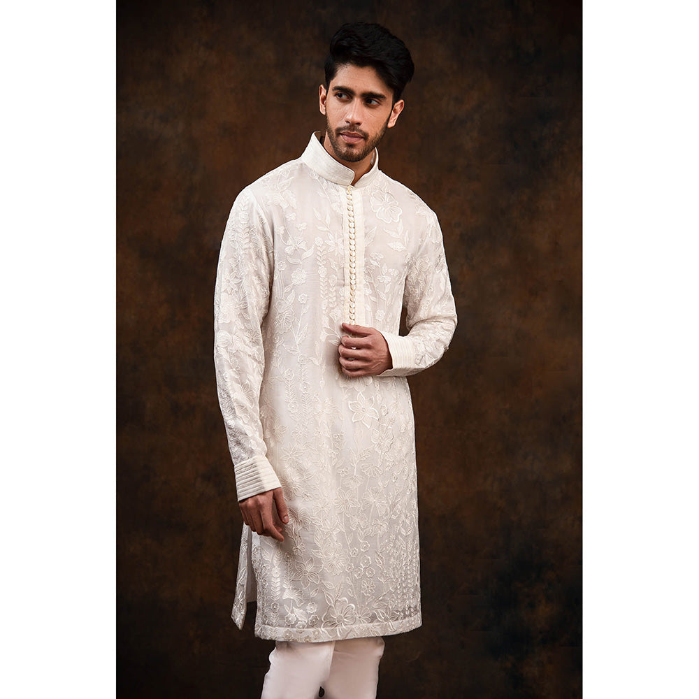 CHAR CHAAND White Floral Silk Kurta