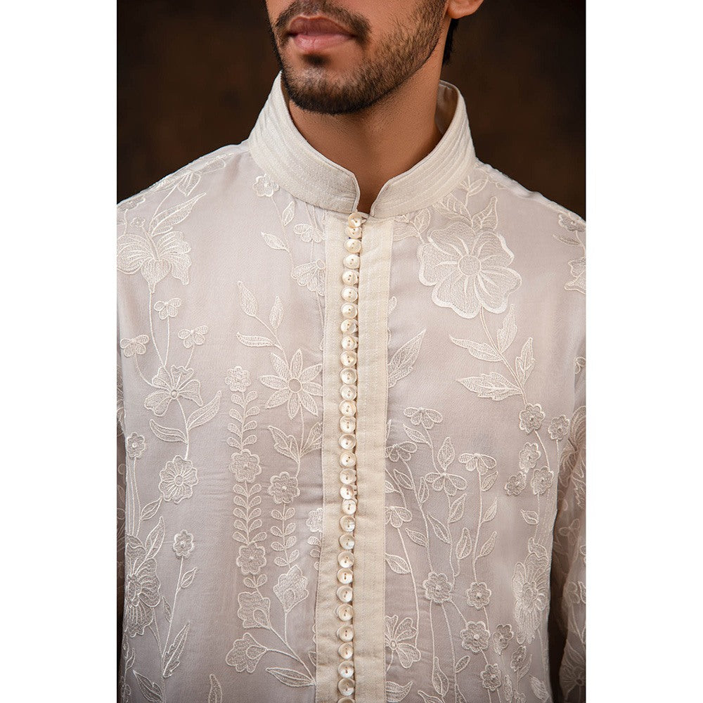 CHAR CHAAND White Floral Silk Kurta