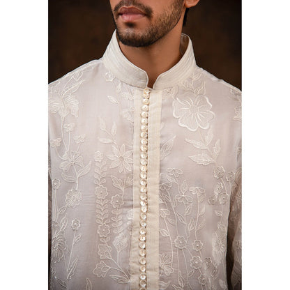 CHAR CHAAND White Floral Silk Kurta