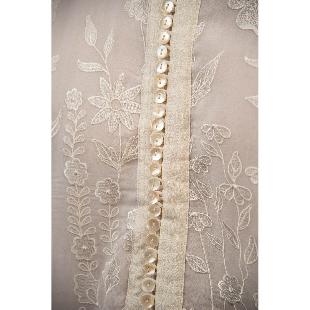 CHAR CHAAND White Floral Silk Kurta