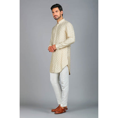 CHAR CHAAND Beige Floral Motif Thread Embroidered Kurta