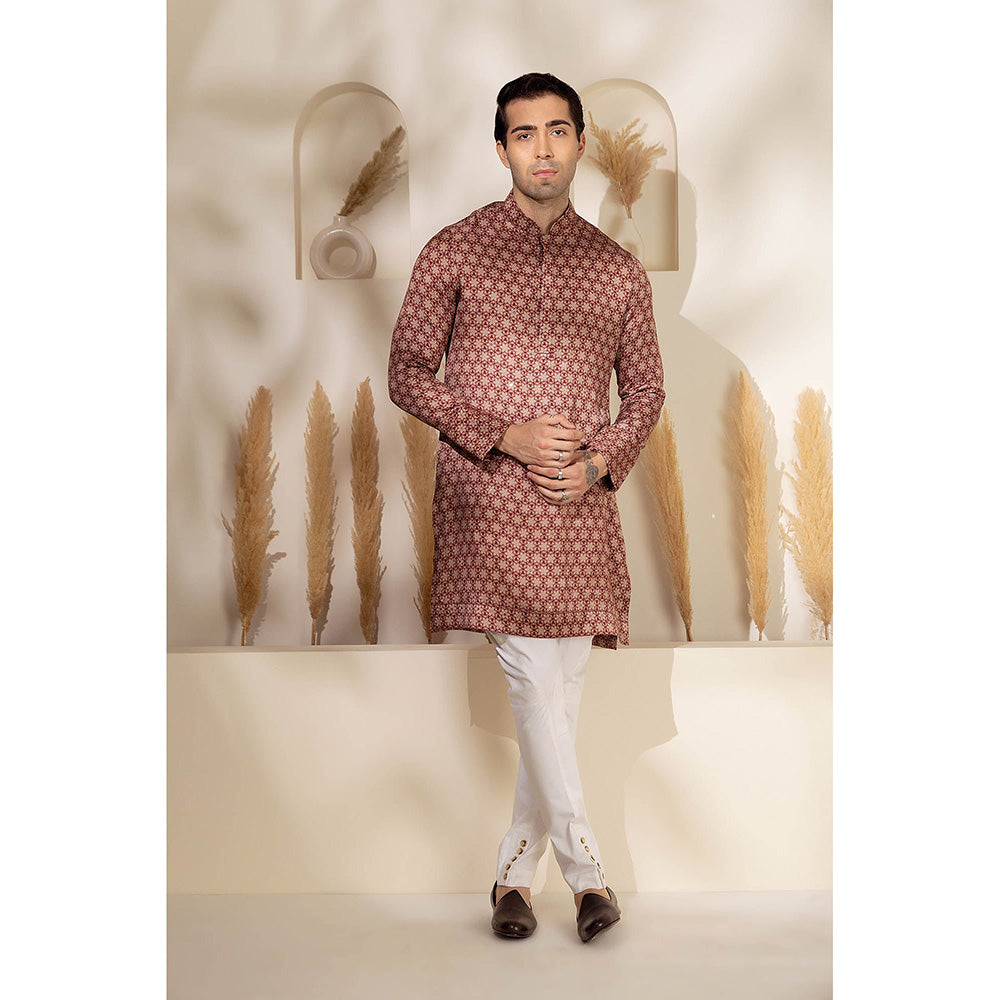 CHAR CHAAND Maroon Garnet Maze Kurta