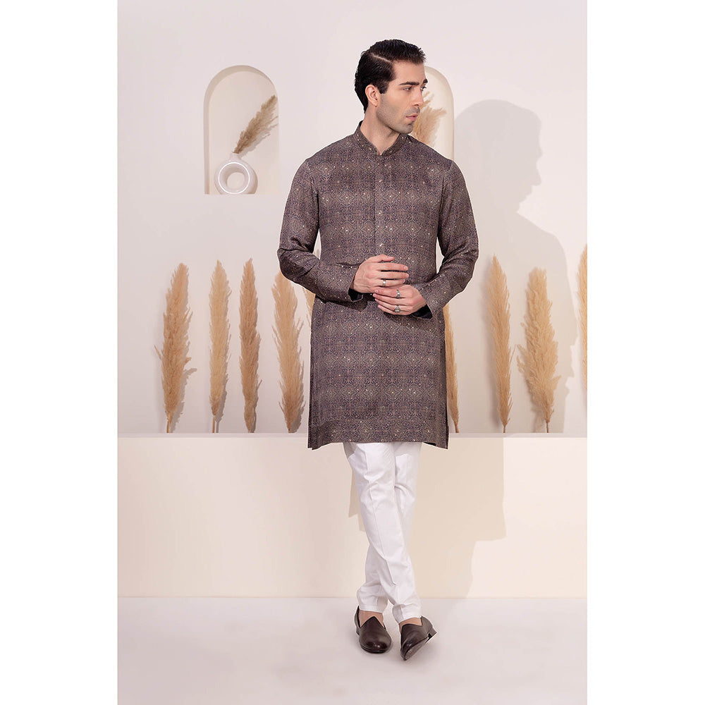 CHAR CHAAND Charcoal Geometric Printed Kurta
