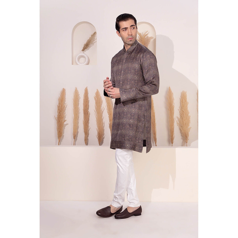 CHAR CHAAND Charcoal Geometric Printed Kurta