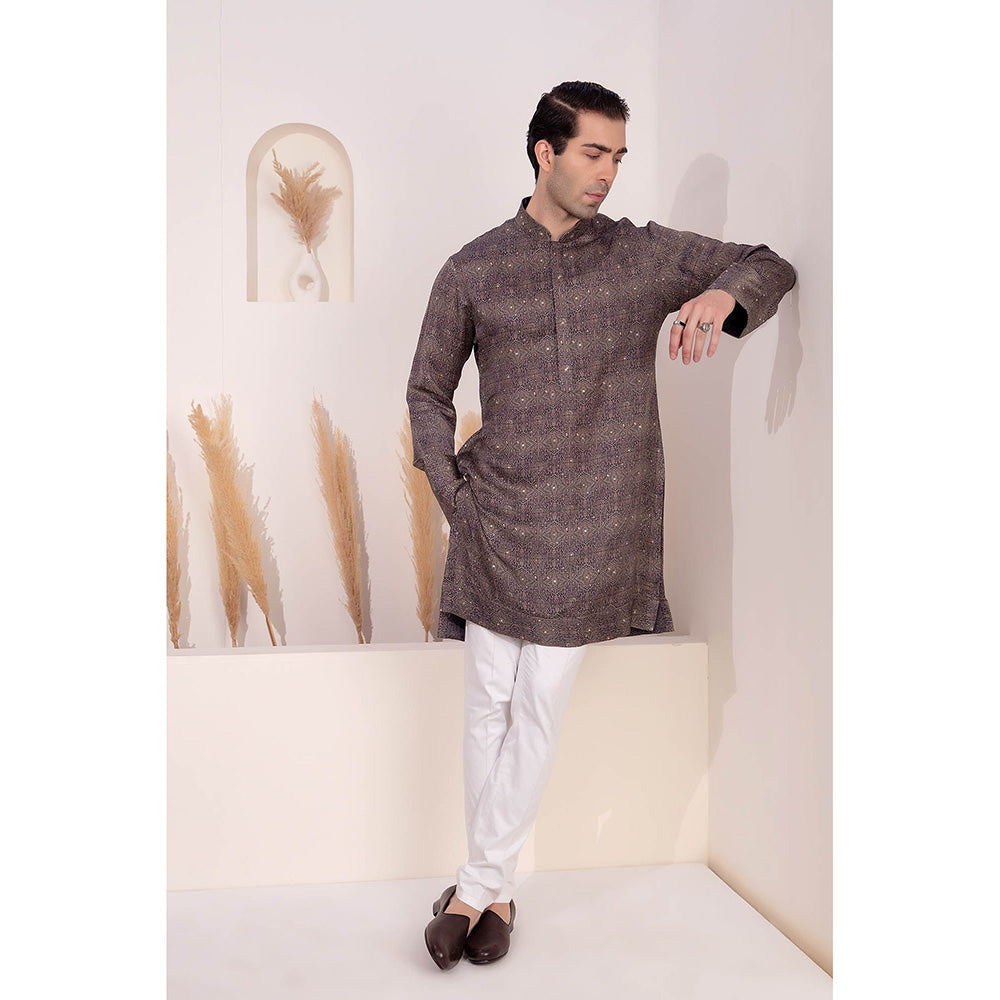 CHAR CHAAND Charcoal Geometric Printed Kurta