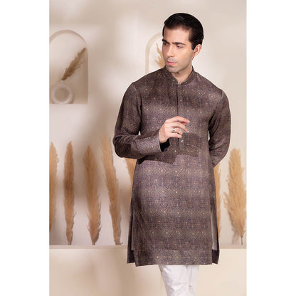 CHAR CHAAND Charcoal Geometric Printed Kurta