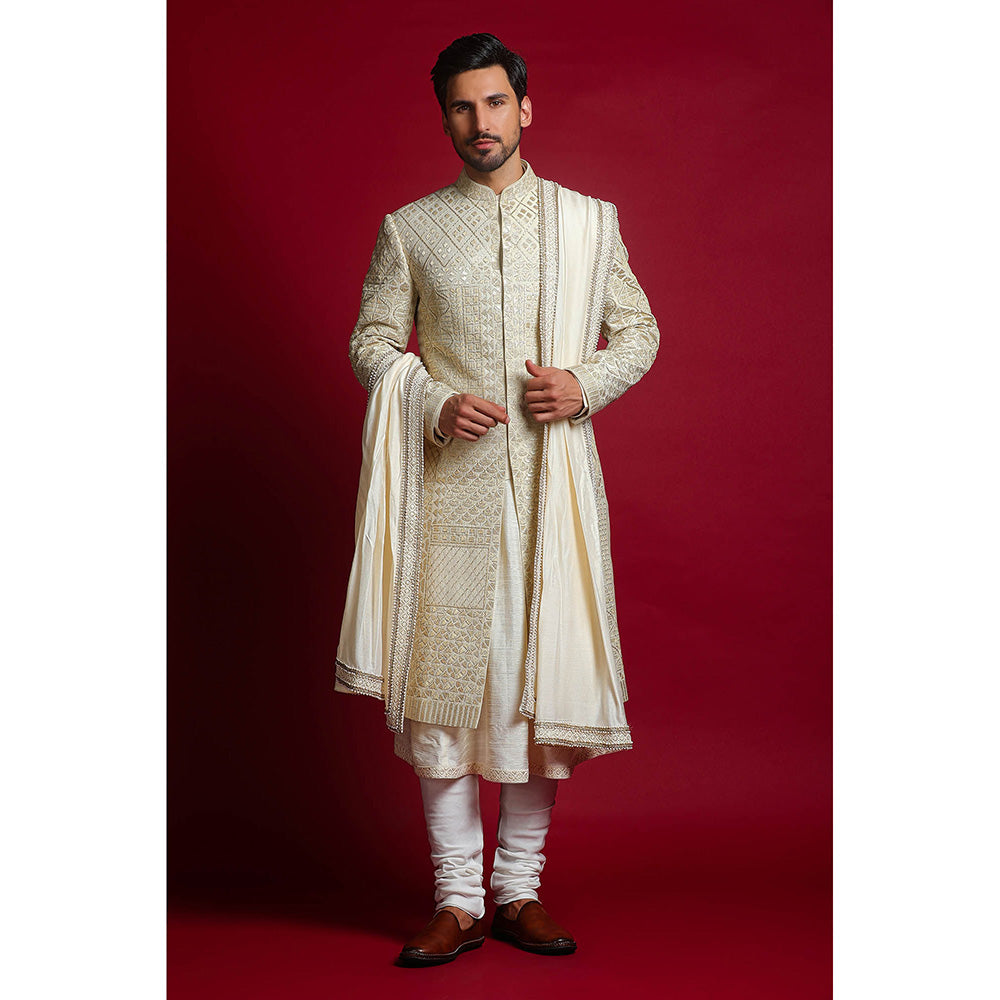 CHAR CHAAND Luxe Ivory Sherwani Set