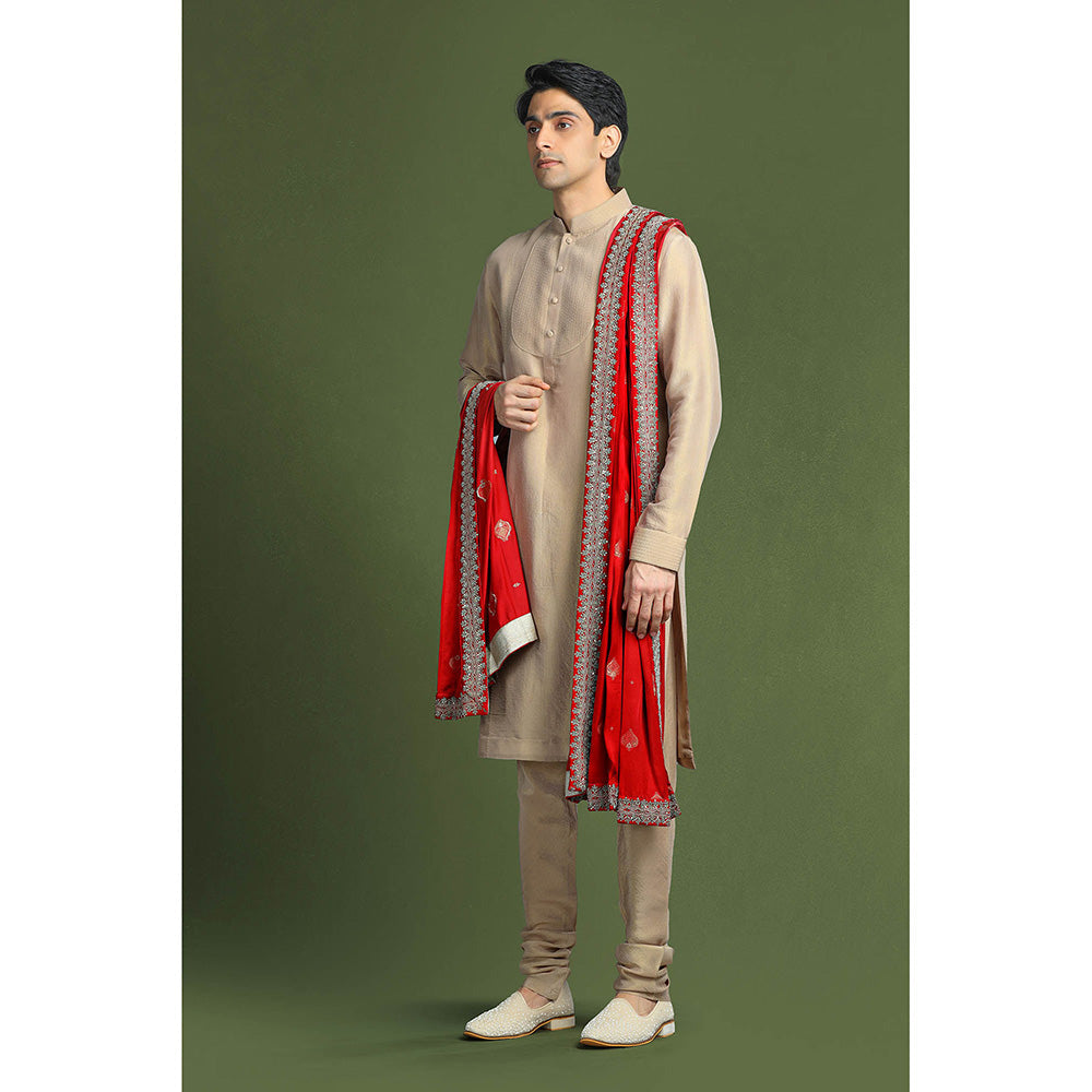 CHAR CHAAND Regal Red Sherwani Set with Zardozi and Aari Embroidery