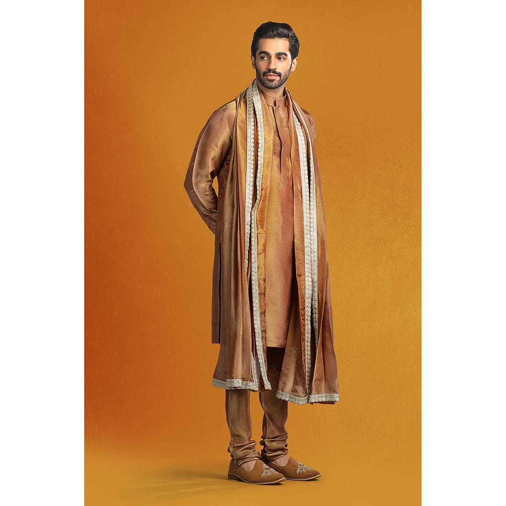 CHAR CHAAND Copper Paisley Sherwani Set with Abstract Floral Motifs