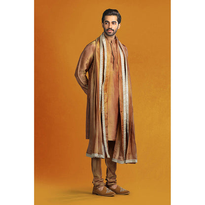 CHAR CHAAND Copper Paisley Sherwani Set with Abstract Floral Motifs