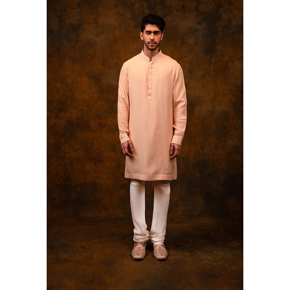 CHAR CHAAND Celestial Peach Sherwani Set with Zardozi and Aari Embroidery