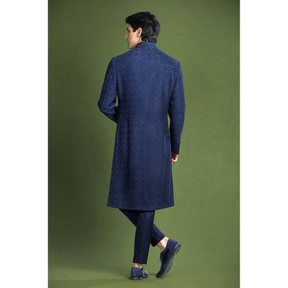 CHAR CHAAND Blue Geometric Embroidered Sherwani Set