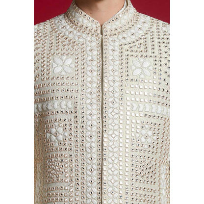 CHAR CHAAND White Mirror Embellished Sherwani Set