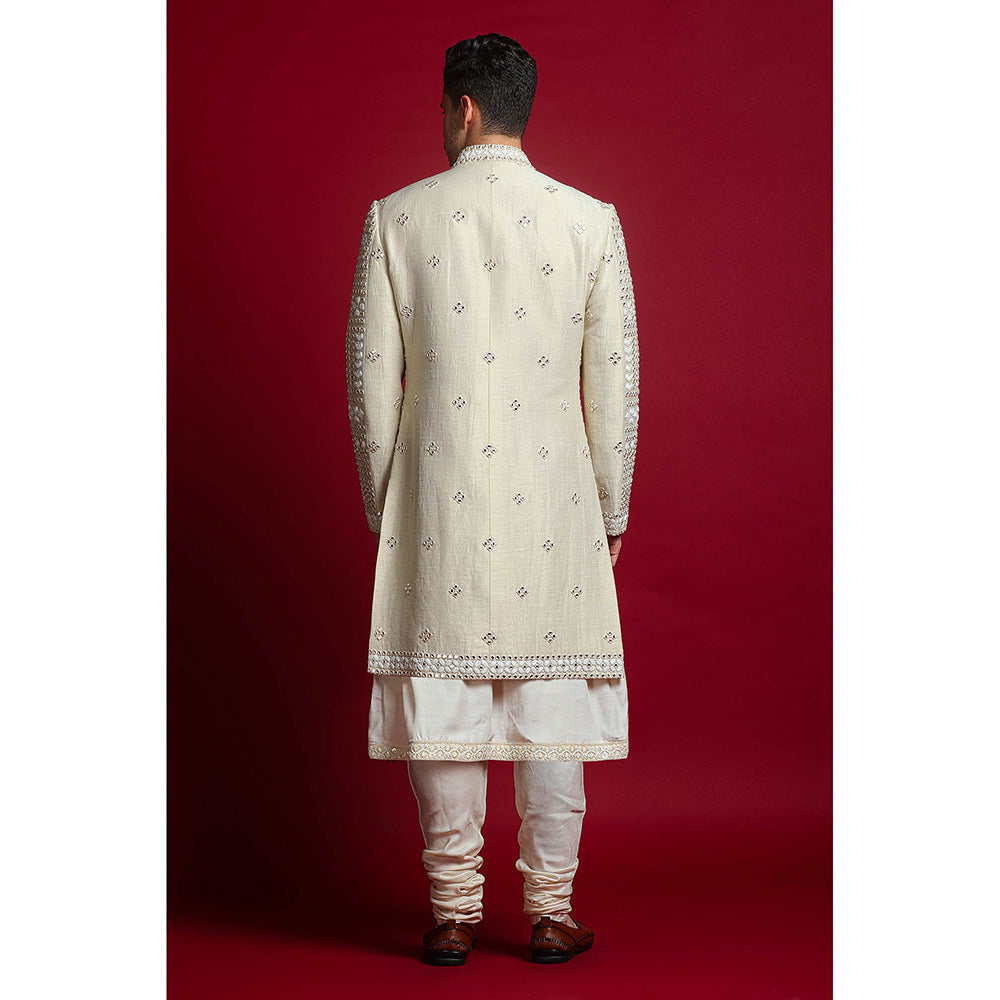 CHAR CHAAND White Mirror Embellished Sherwani Set