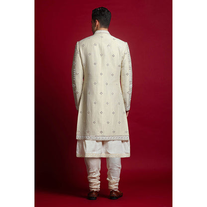 CHAR CHAAND White Mirror Embellished Sherwani Set