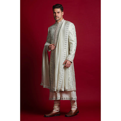 CHAR CHAAND White Royal Embroidered Sherwani Set
