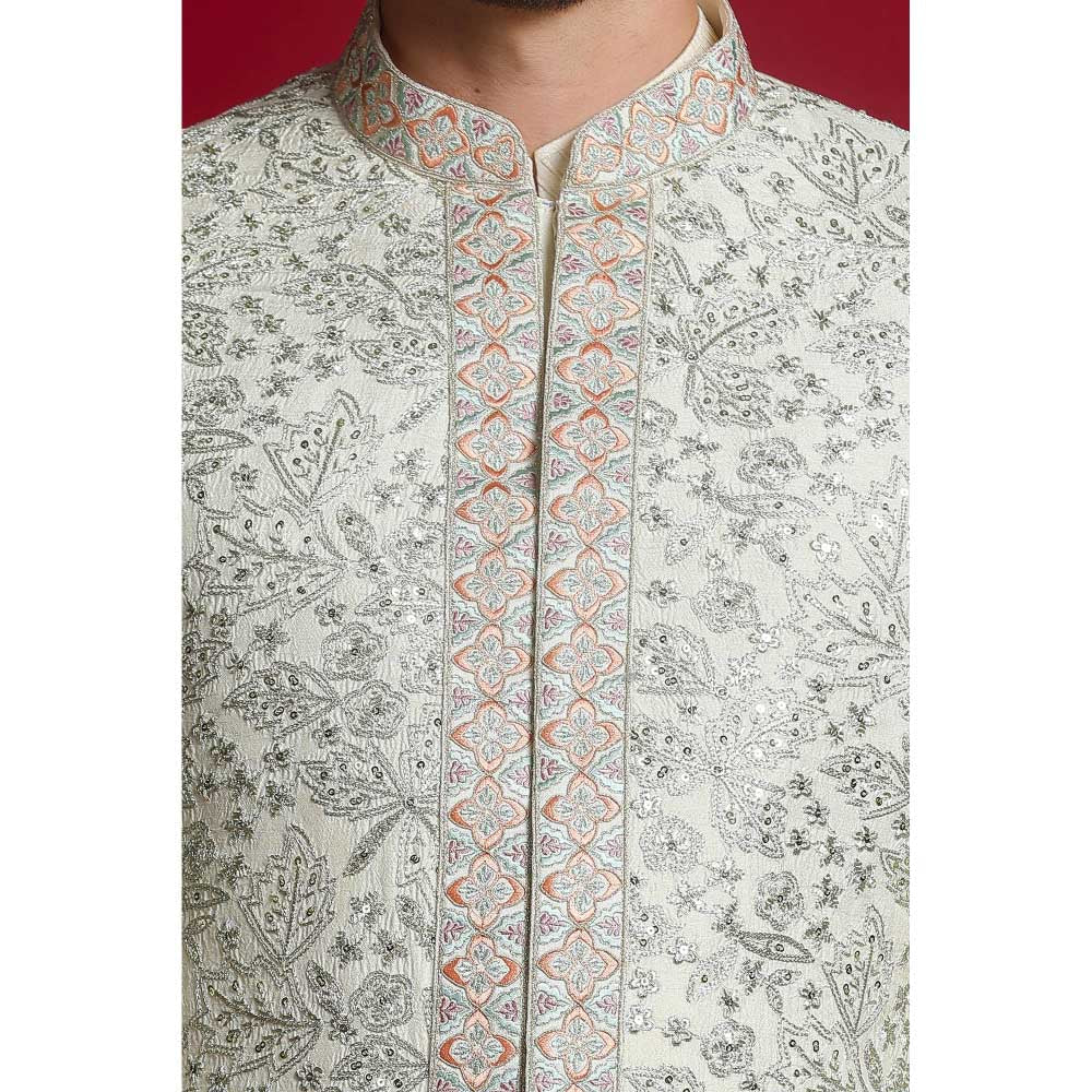 CHAR CHAAND White Royal Embroidered Sherwani Set