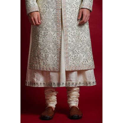 CHAR CHAAND White Royal Embroidered Sherwani Set