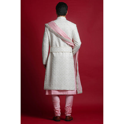 CHAR CHAAND White Embroidered Sherwani Set