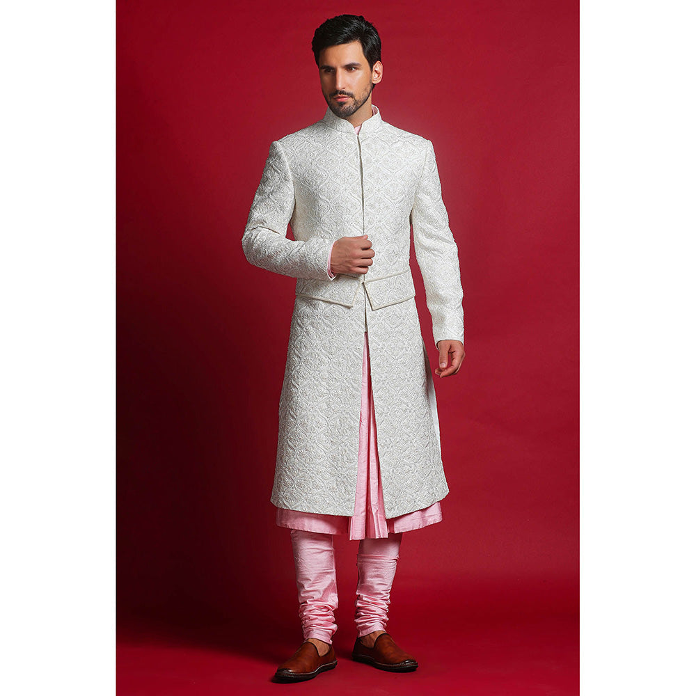 CHAR CHAAND White Embroidered Sherwani Set