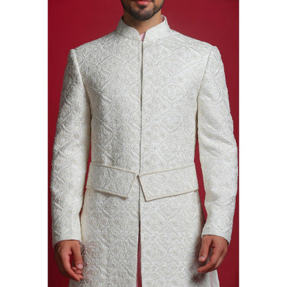 CHAR CHAAND White Embroidered Sherwani Set