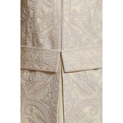 CHAR CHAAND Classic Cream Mughal Aari Embroidery Sherwani Set